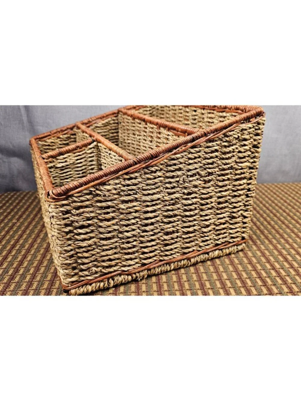 Woven Seagrass Basket With 5 Compartments For Storage & Organization 12